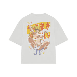 Playera streetwear premium de anime y gaming ExtraLife MX, corte boxy oversized drop shoulder heavyweight en color Deep Black y Off-White, moda urbana mexicana de culto.