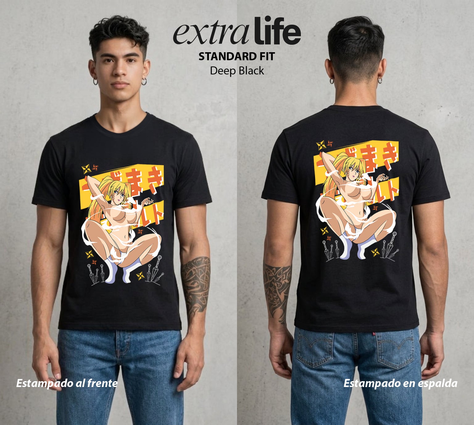 La Aldea Oculta | Zorro de Nueve Colas #02915 - Playera Standard Fit | Deep Black - Foto en modelo