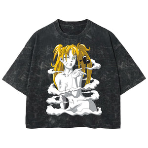 Playera streetwear premium de anime y gaming ExtraLife MX, corte boxy deluxe mineral wash heavyweight en color Acid Wash, moda urbana mexicana de culto.