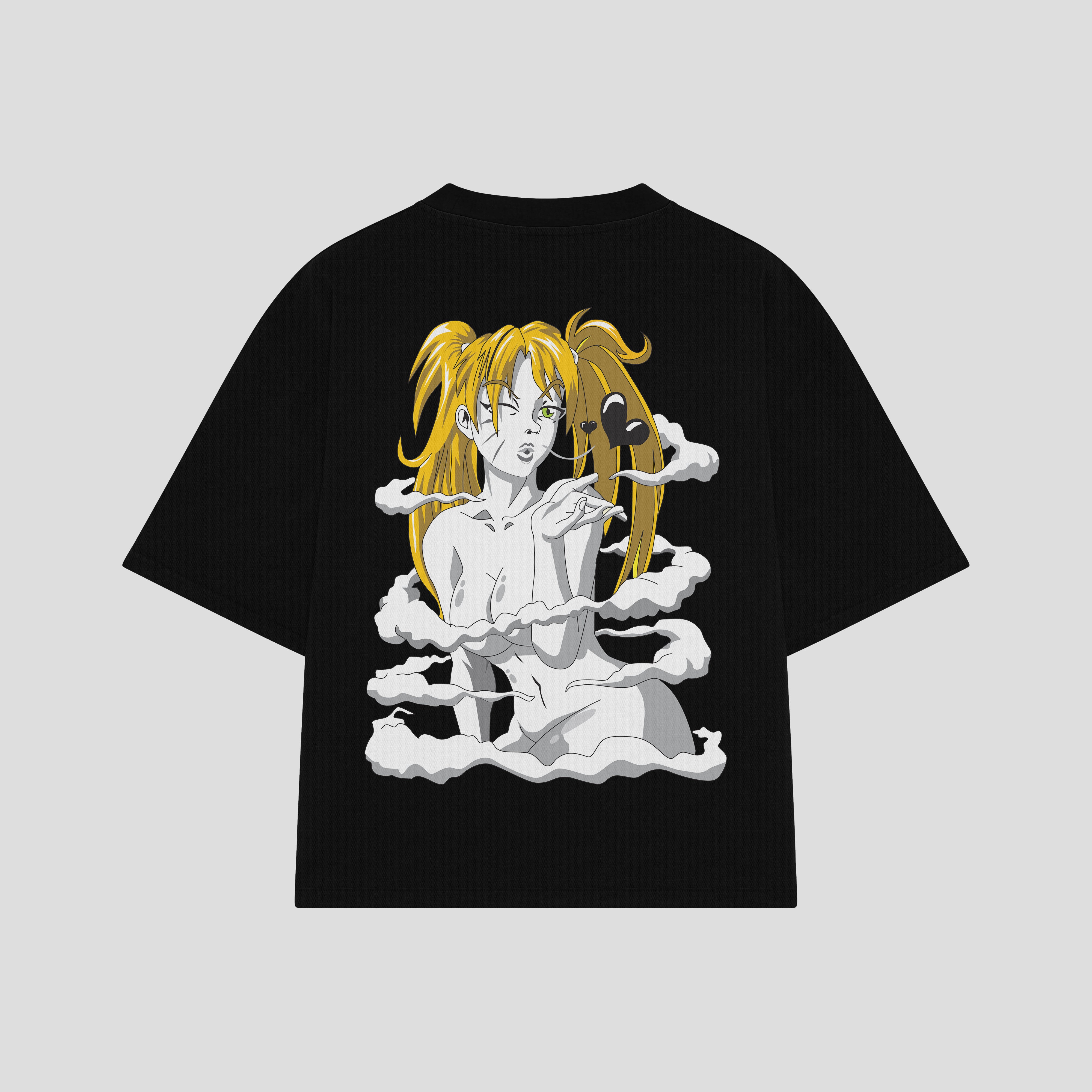 Playera streetwear premium de anime y gaming ExtraLife MX, corte boxy oversized drop shoulder heavyweight en color Deep Black y Off-White, moda urbana mexicana de culto.
