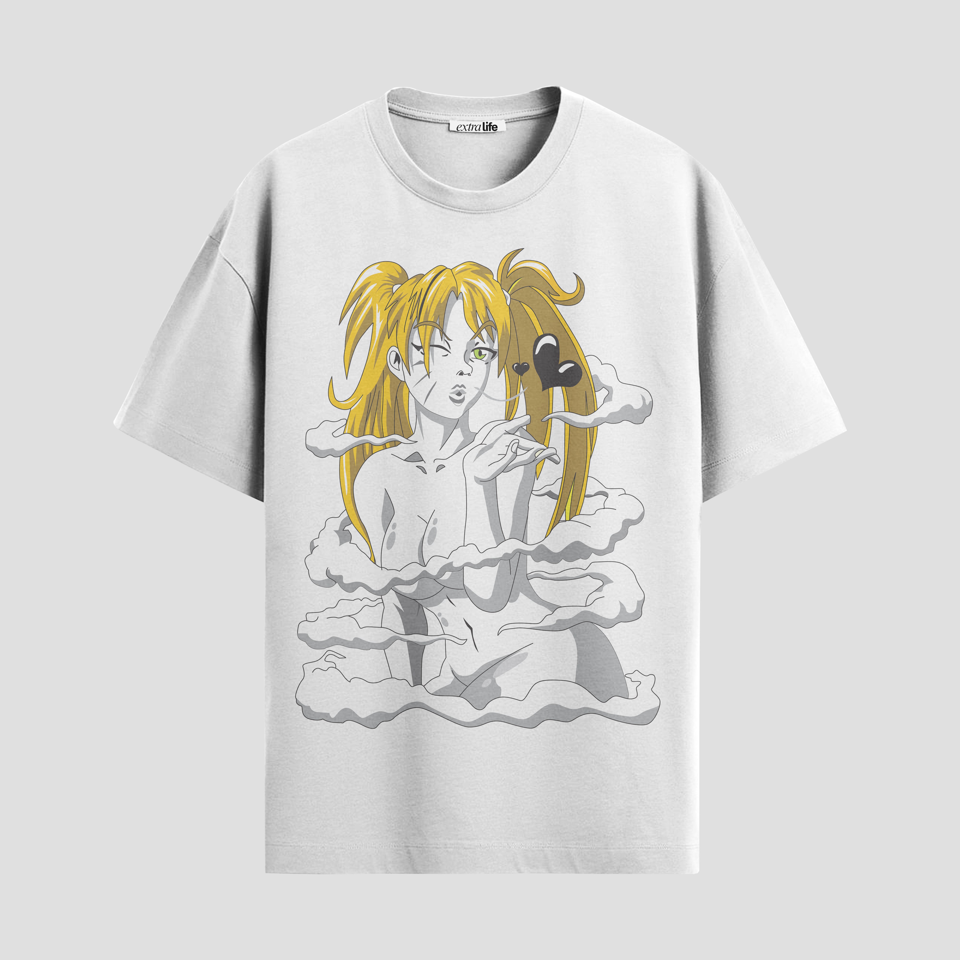 Playera urbana de anime y gaming ExtraLife MX, corte Standard Fit unisex ligero y transpirable en color Deep Black y Pure White, ropa de uso diario para gym y casual.