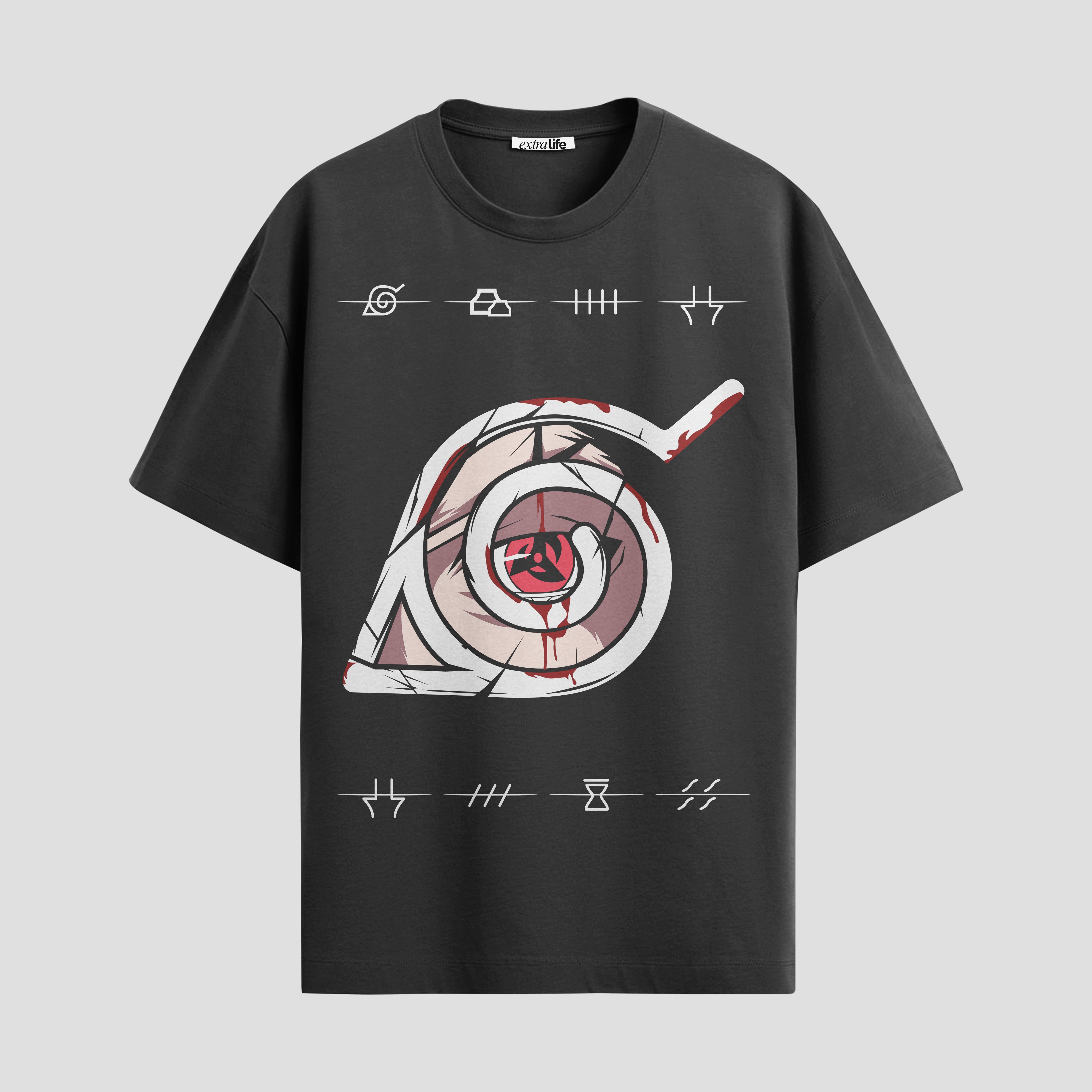 Playera urbana de anime y gaming ExtraLife MX, corte Standard Fit unisex ligero y transpirable en color Deep Black y Pure White, ropa de uso diario para gym y casual.