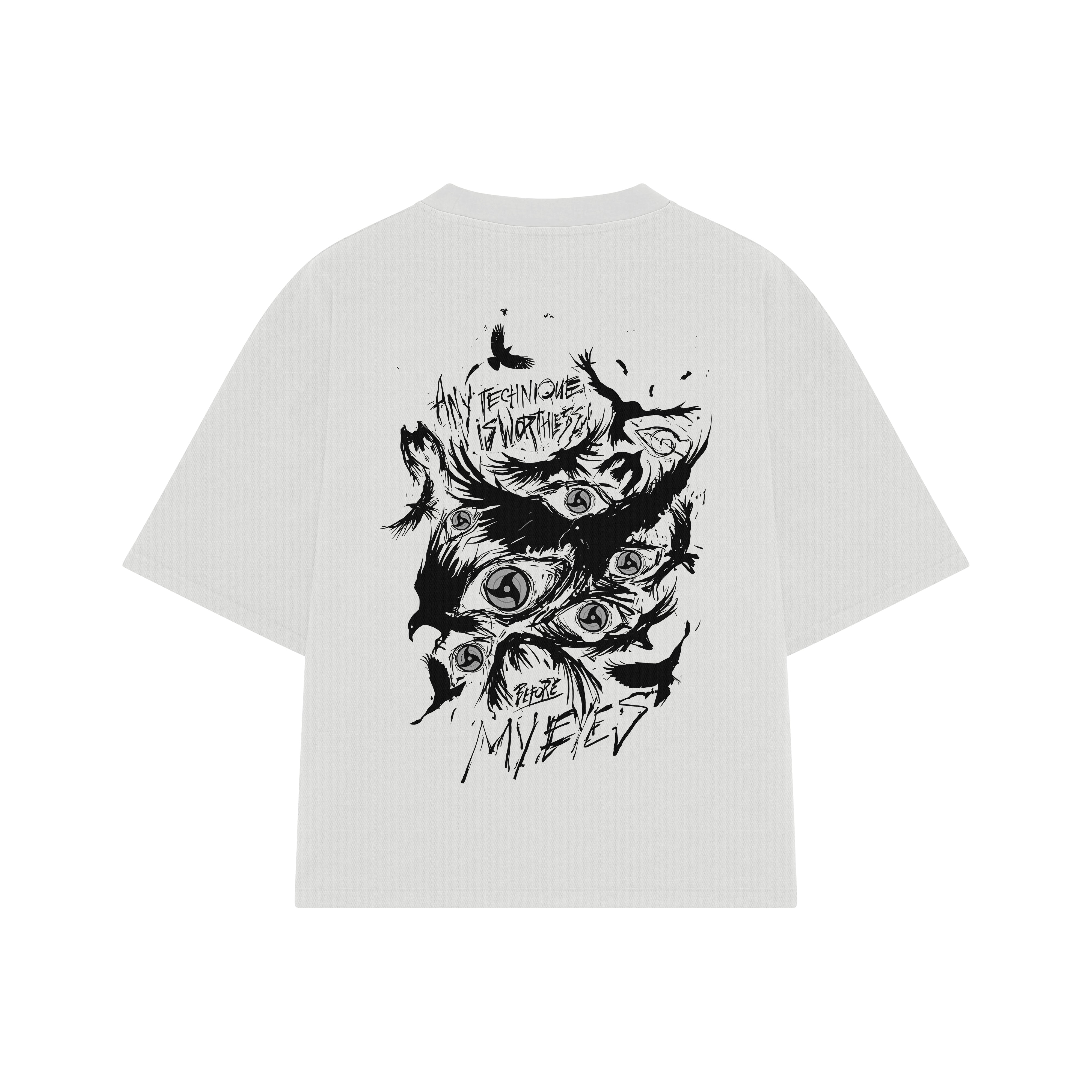Playera streetwear premium de anime y gaming ExtraLife MX, corte boxy oversized drop shoulder heavyweight en color Deep Black y Off-White, moda urbana mexicana de culto.