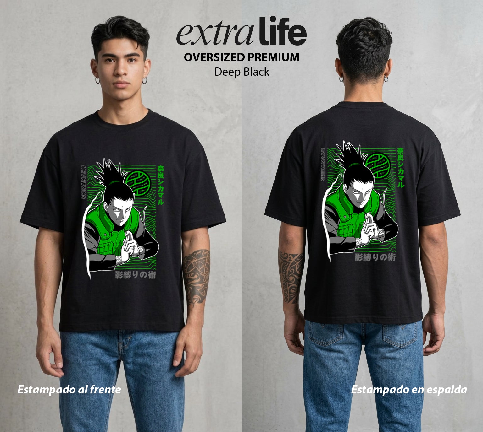 La Aldea Oculta | El Hokage del Futuro #02921 - Playera Oversized Premium | Deep Black - Foto en modelo