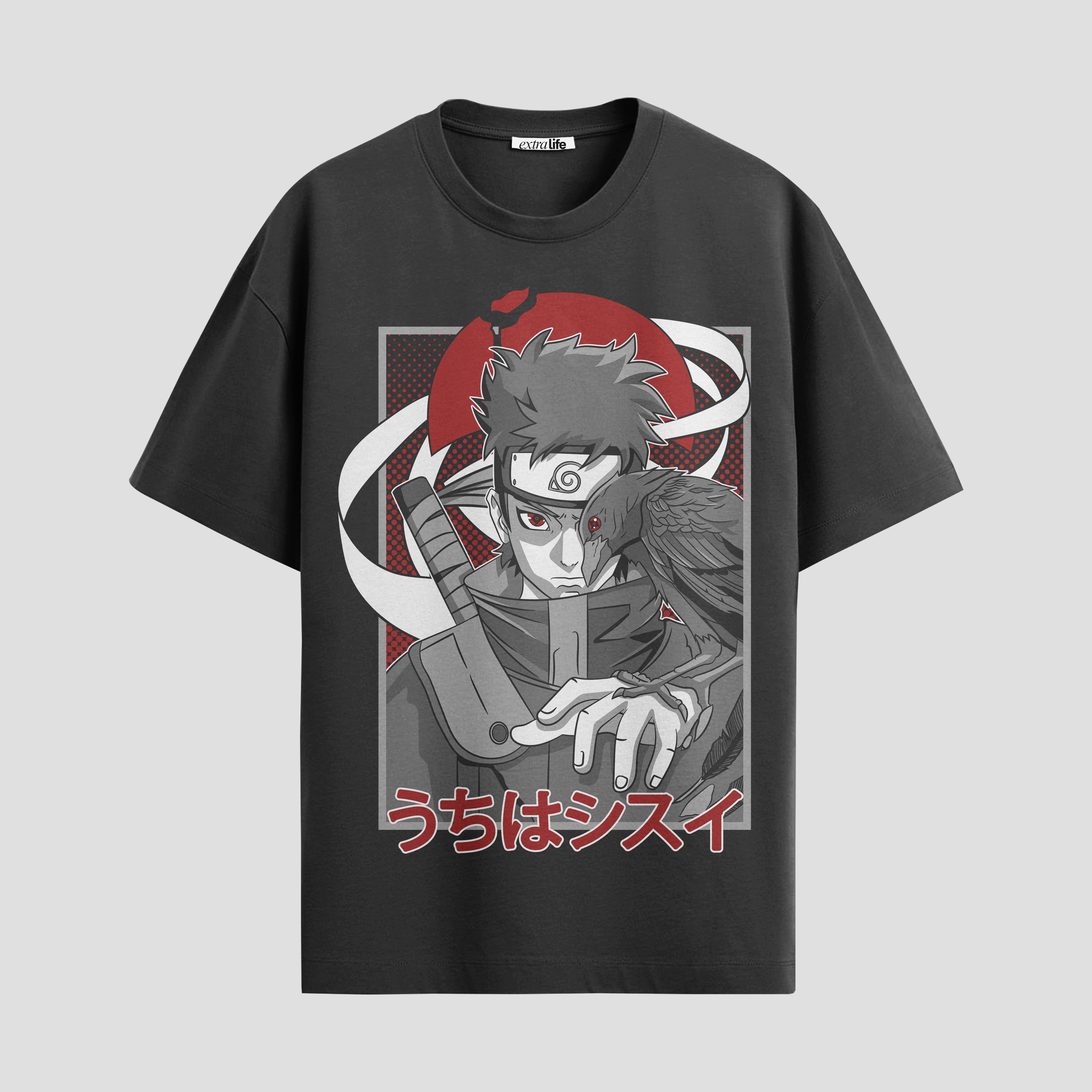 Playera urbana de anime y gaming ExtraLife MX, corte Standard Fit unisex ligero y transpirable en color Deep Black y Pure White, ropa de uso diario para gym y casual.