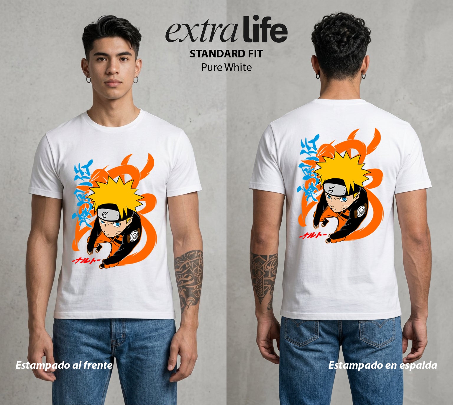 La Aldea Oculta | Zorro de Nueve Colas #02926 - Playera Standard Fit | Pure White - Foto en modelo