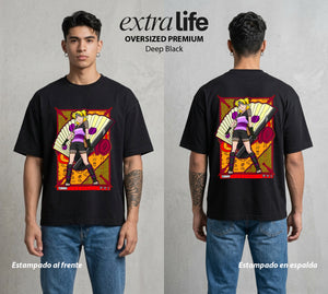 La Aldea Oculta | Zorro de Nueve Colas #02928 - Playera Oversized Premium | Deep Black - Foto en modelo