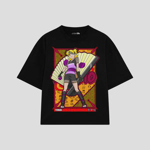 Playera streetwear premium de anime y gaming ExtraLife MX, corte boxy oversized drop shoulder heavyweight en color Deep Black y Off-White, moda urbana mexicana de culto.