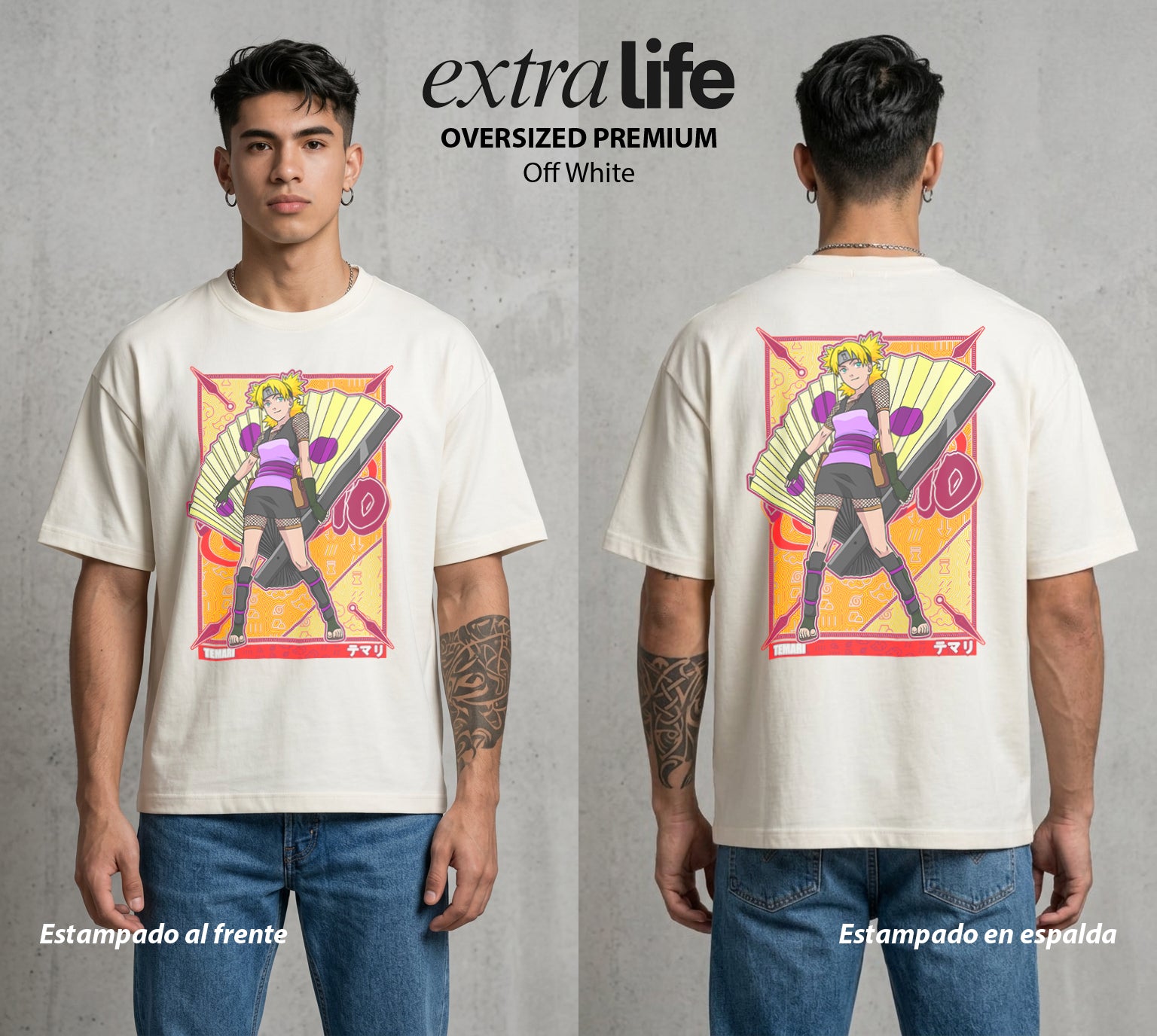 La Aldea Oculta | Zorro de Nueve Colas #02928 - Playera Oversized Premium | Off White - Foto en modelo