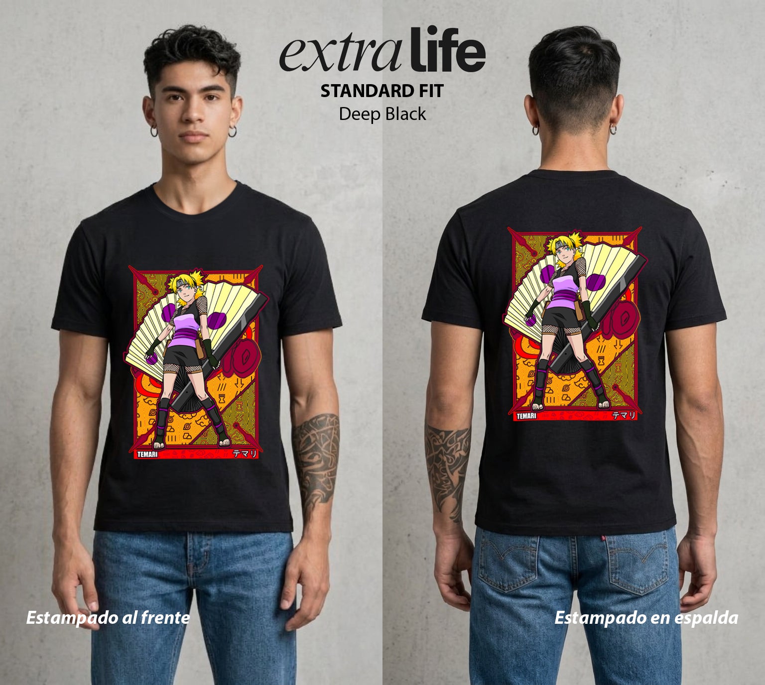La Aldea Oculta | Zorro de Nueve Colas #02928 - Playera Standard Fit | Deep Black - Foto en modelo