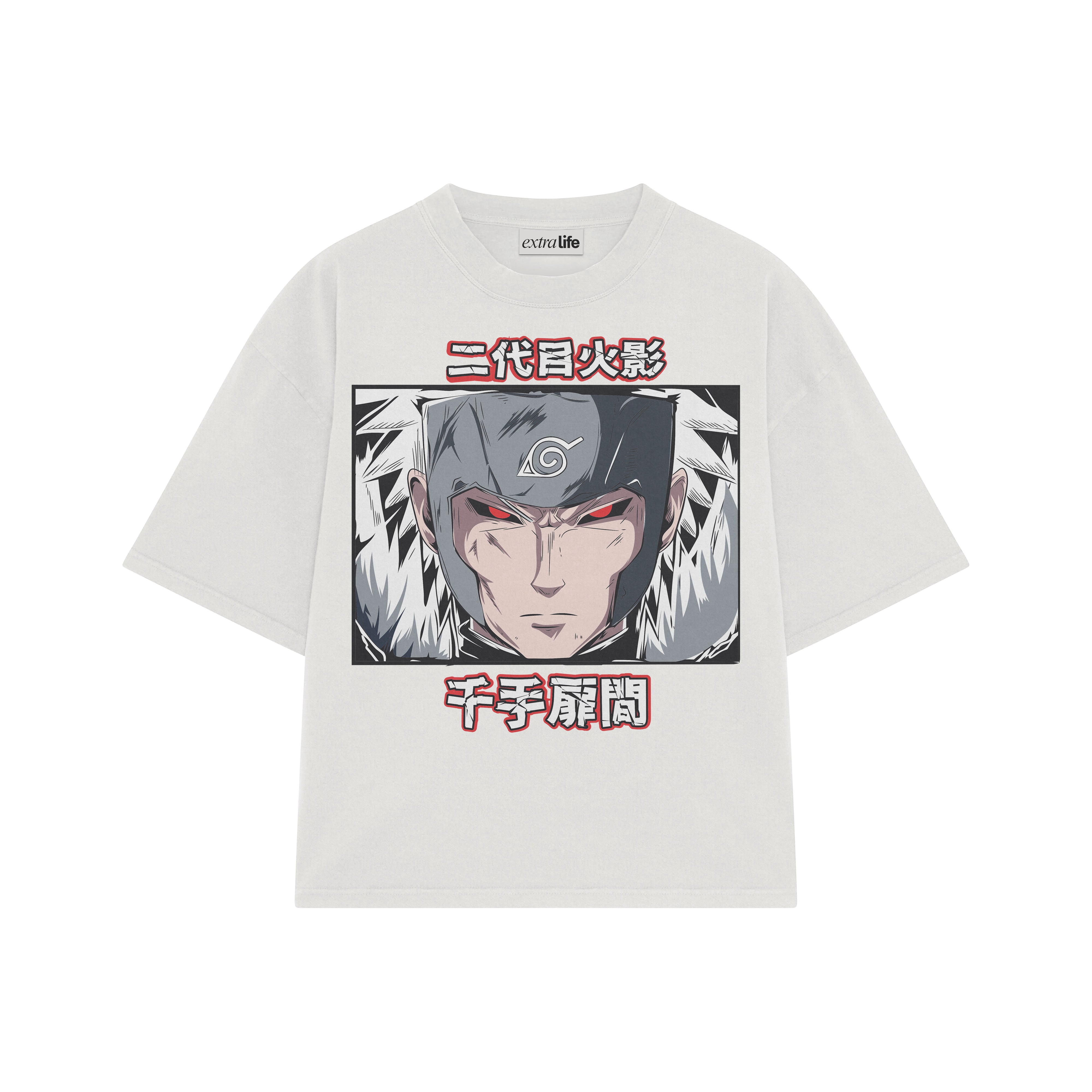 Playera streetwear premium de anime y gaming ExtraLife MX, corte boxy oversized drop shoulder heavyweight en color Deep Black y Off-White, moda urbana mexicana de culto.