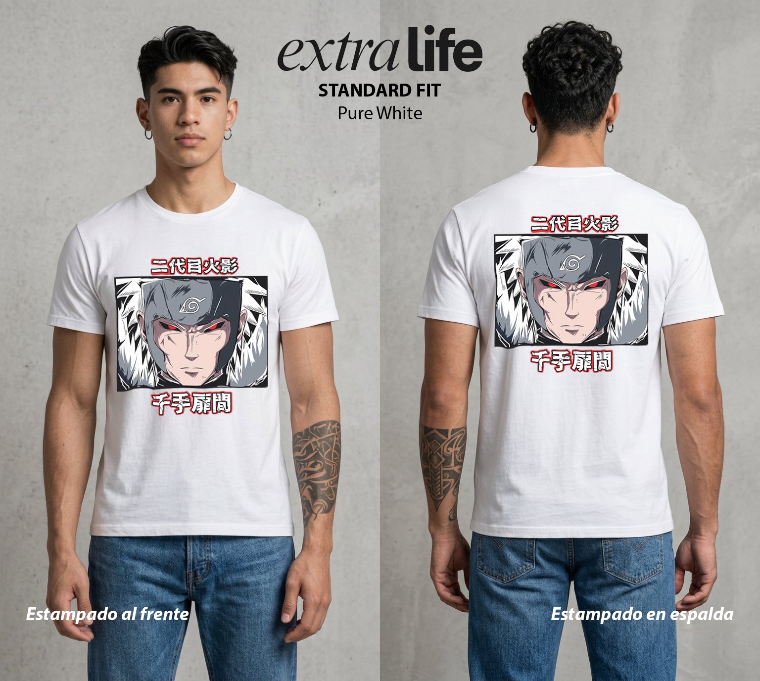 La Aldea Oculta | Zorro de Nueve Colas #02929 - Playera Standard Fit | Pure White - Foto en modelo