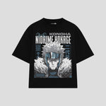 Playera streetwear premium de anime y gaming ExtraLife MX, corte boxy oversized drop shoulder heavyweight en color Deep Black y Off-White, moda urbana mexicana de culto.