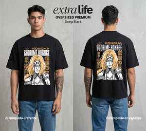 La Aldea Oculta | Zorro de Nueve Colas #02931 - Playera Oversized Premium | Deep Black - Foto en modelo