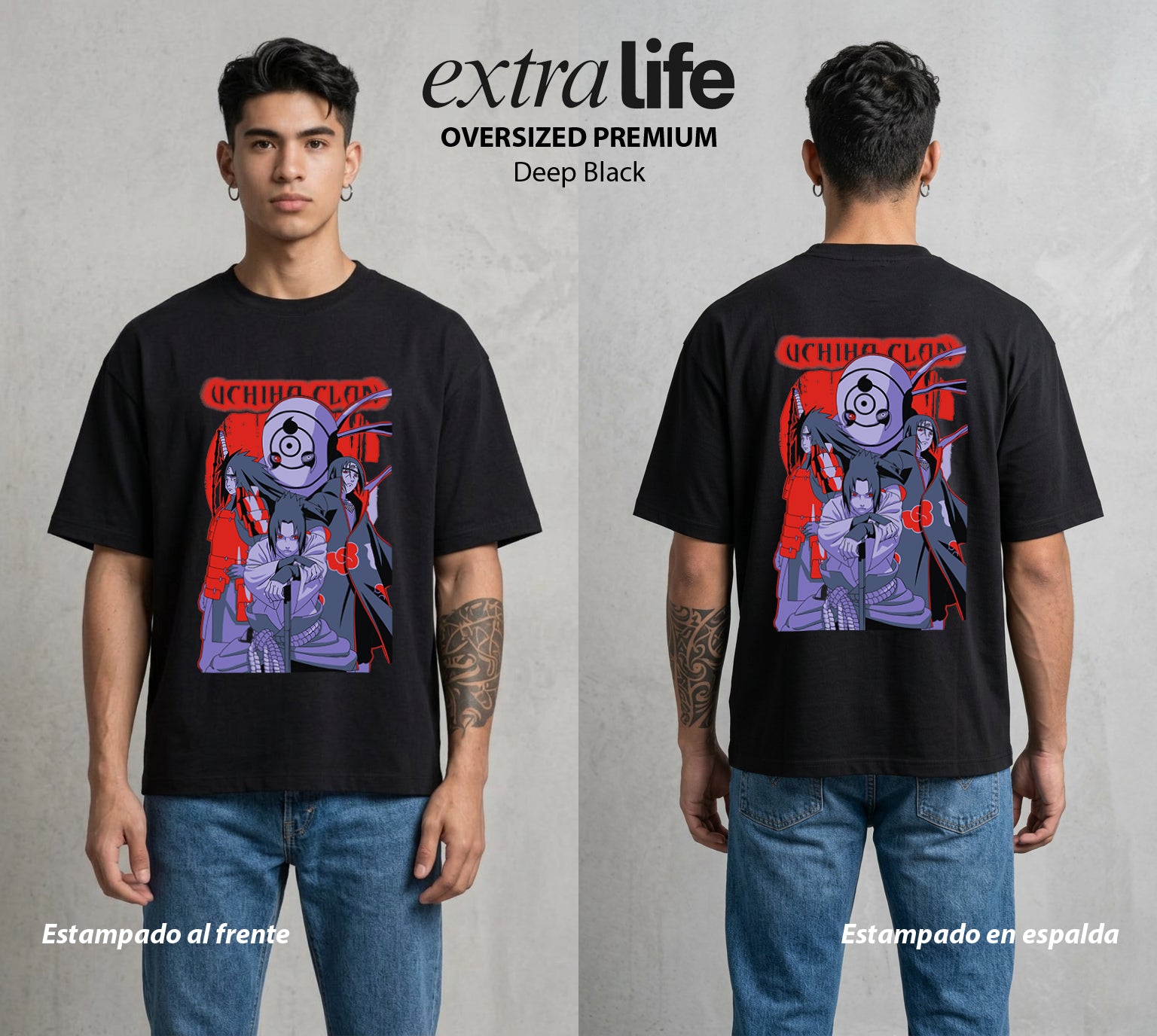 La Aldea Oculta | Zorro de Nueve Colas #02932 - Playera Oversized Premium | Deep Black - Foto en modelo