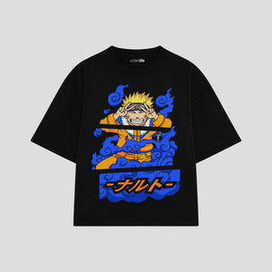 Playera streetwear premium de anime y gaming ExtraLife MX, corte boxy oversized drop shoulder heavyweight en color Deep Black y Off-White, moda urbana mexicana de culto.