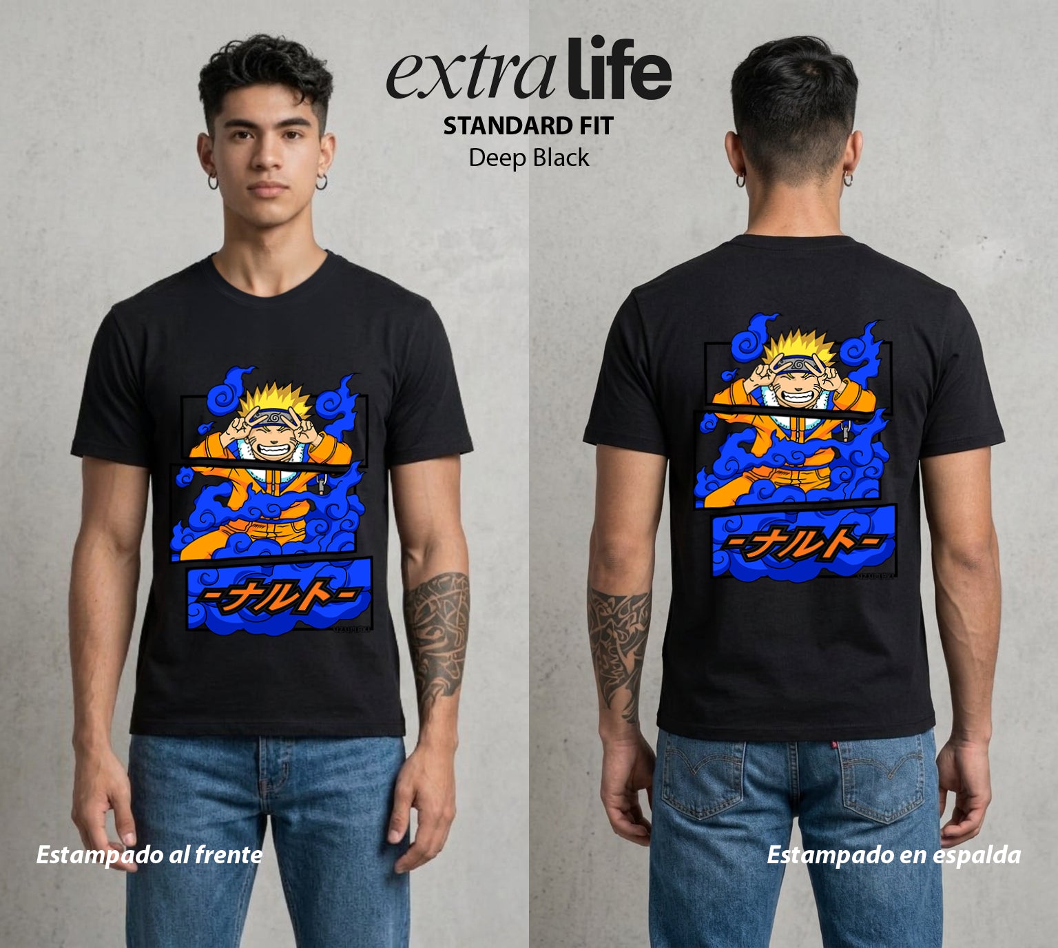 La Aldea Oculta | Zorro de Nueve Colas #02935 - Playera Standard Fit | Deep Black - Foto en modelo