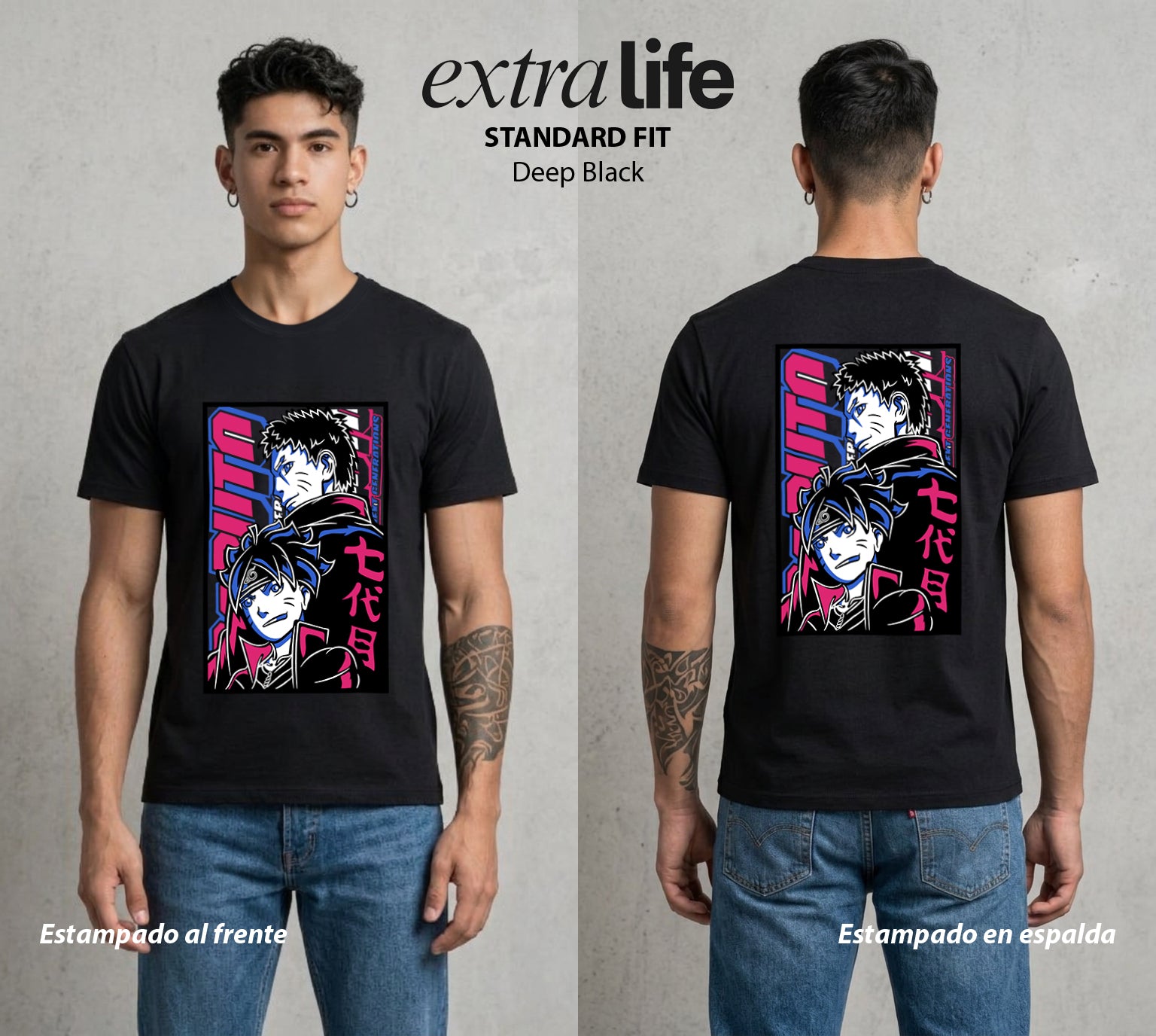La Aldea Oculta | Zorro de Nueve Colas #02936 - Playera Standard Fit | Deep Black - Foto en modelo