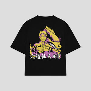 Playera streetwear premium de anime y gaming ExtraLife MX, corte boxy oversized drop shoulder heavyweight en color Deep Black y Off-White, moda urbana mexicana de culto.