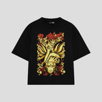 Playera streetwear premium de anime y gaming ExtraLife MX, corte boxy oversized drop shoulder heavyweight en color Deep Black y Off-White, moda urbana mexicana de culto.