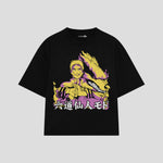 Playera streetwear premium de anime y gaming ExtraLife MX, corte boxy oversized drop shoulder heavyweight en color Deep Black y Off-White, moda urbana mexicana de culto.