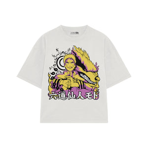 Playera streetwear premium de anime y gaming ExtraLife MX, corte boxy oversized drop shoulder heavyweight en color Deep Black y Off-White, moda urbana mexicana de culto.