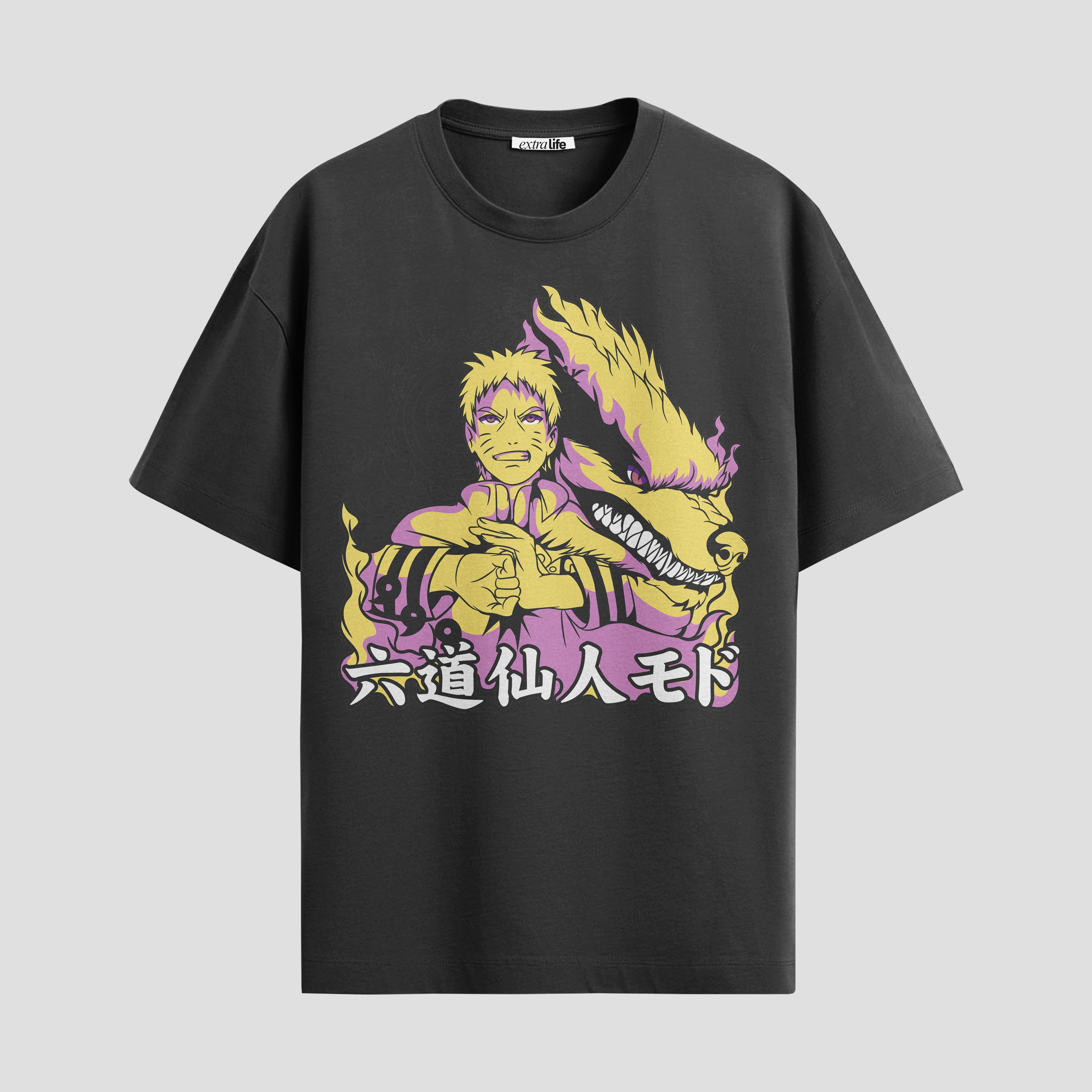 Playera urbana de anime y gaming ExtraLife MX, corte Standard Fit unisex ligero y transpirable en color Deep Black y Pure White, ropa de uso diario para gym y casual.