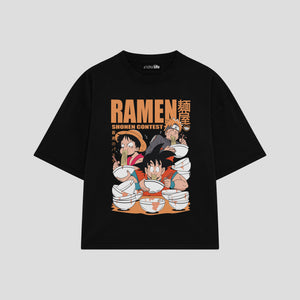 Playera streetwear premium de anime y gaming ExtraLife MX, corte boxy oversized drop shoulder heavyweight en color Deep Black y Off-White, moda urbana mexicana de culto.