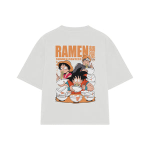 Playera streetwear premium de anime y gaming ExtraLife MX, corte boxy oversized drop shoulder heavyweight en color Deep Black y Off-White, moda urbana mexicana de culto.