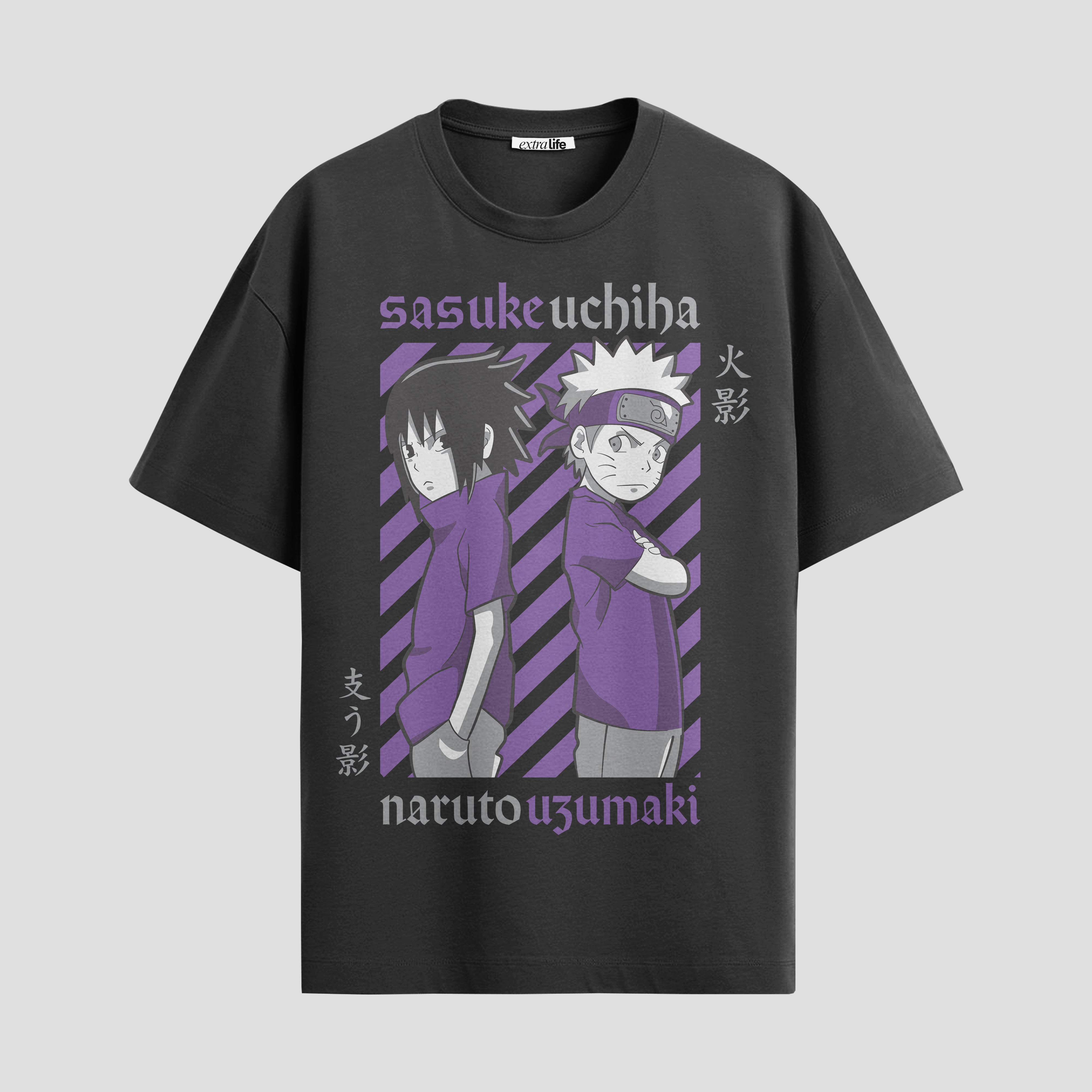Playera urbana de anime y gaming ExtraLife MX, corte Standard Fit unisex ligero y transpirable en color Deep Black y Pure White, ropa de uso diario para gym y casual.