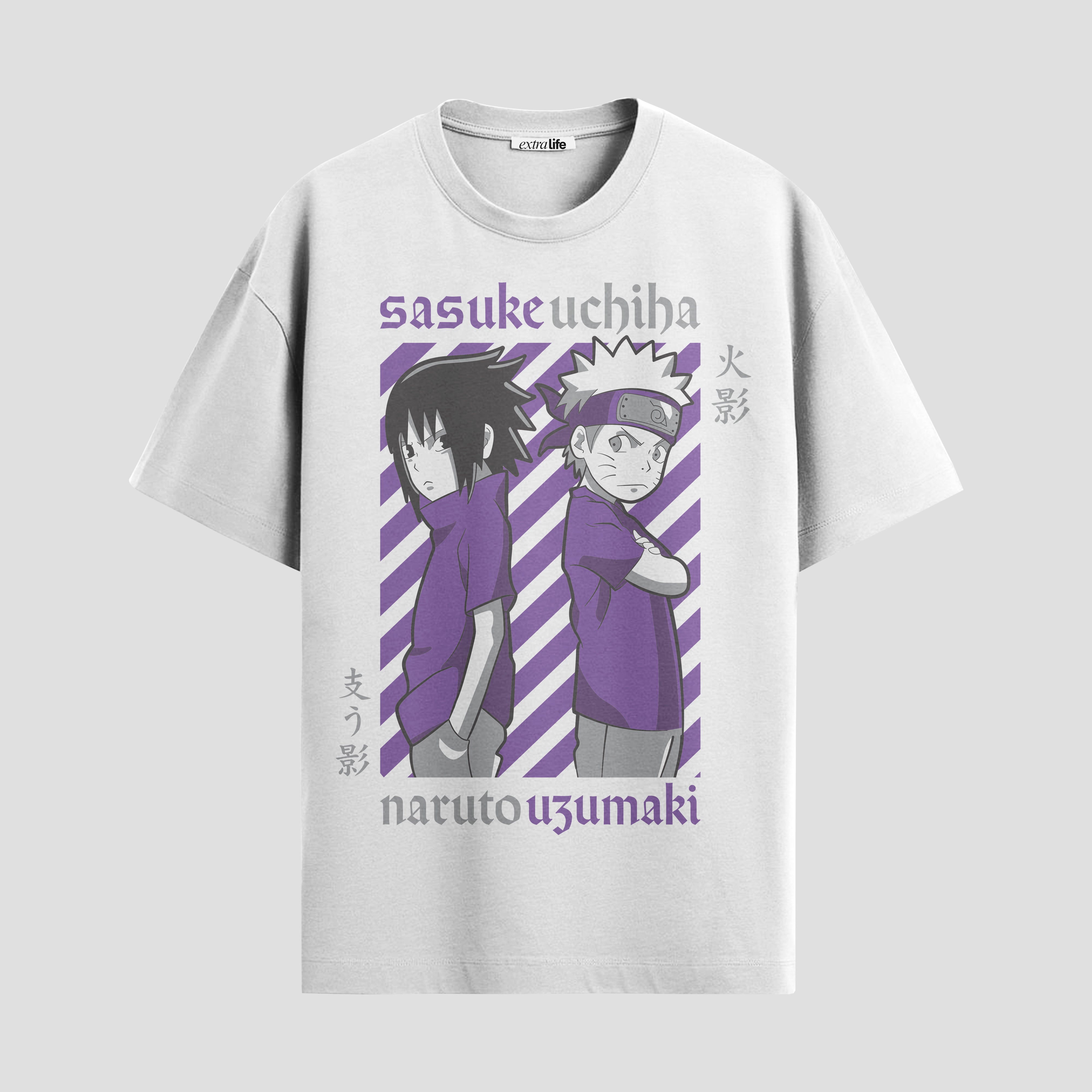 Playera urbana de anime y gaming ExtraLife MX, corte Standard Fit unisex ligero y transpirable en color Deep Black y Pure White, ropa de uso diario para gym y casual.