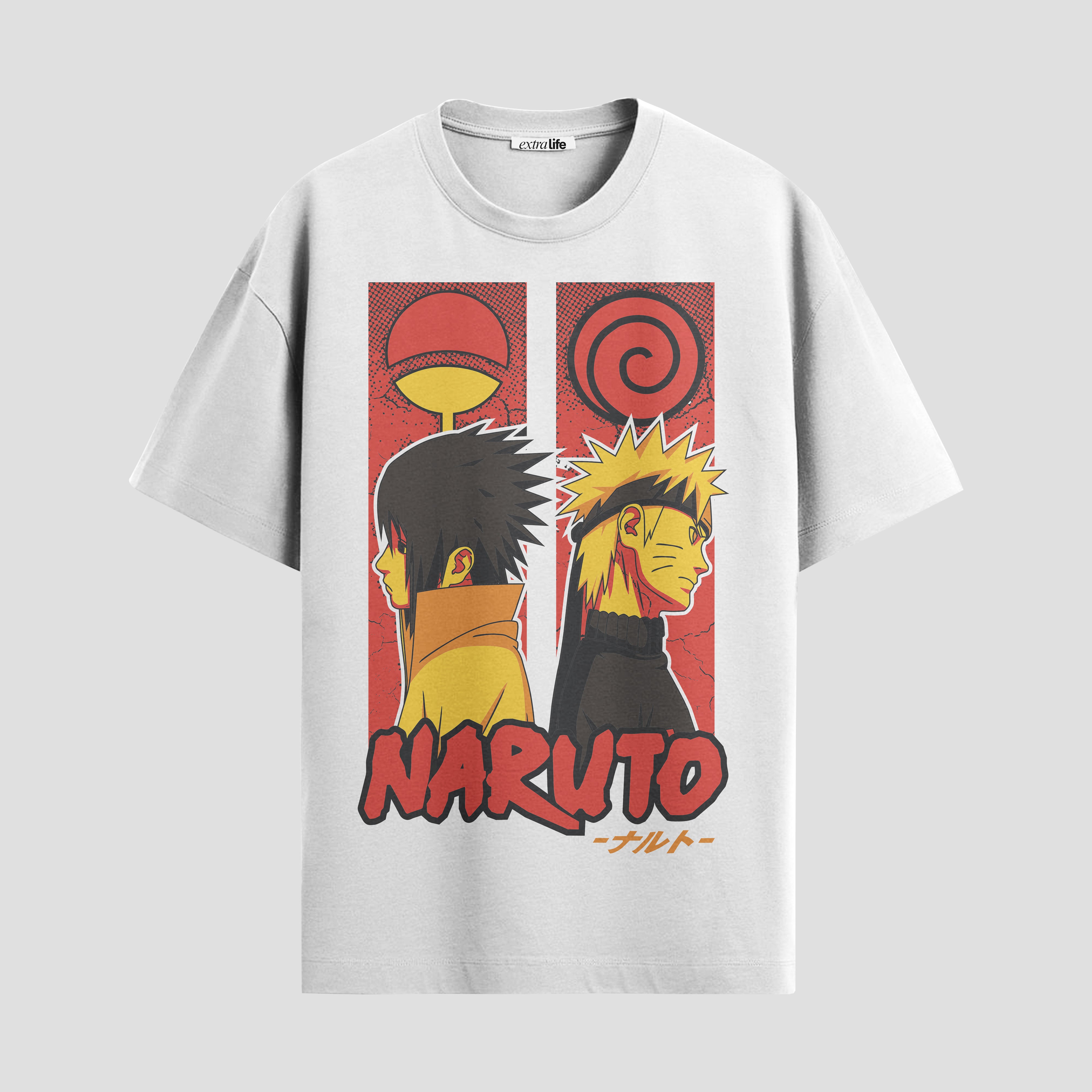 Playera urbana de anime y gaming ExtraLife MX, corte Standard Fit unisex ligero y transpirable en color Deep Black y Pure White, ropa de uso diario para gym y casual.