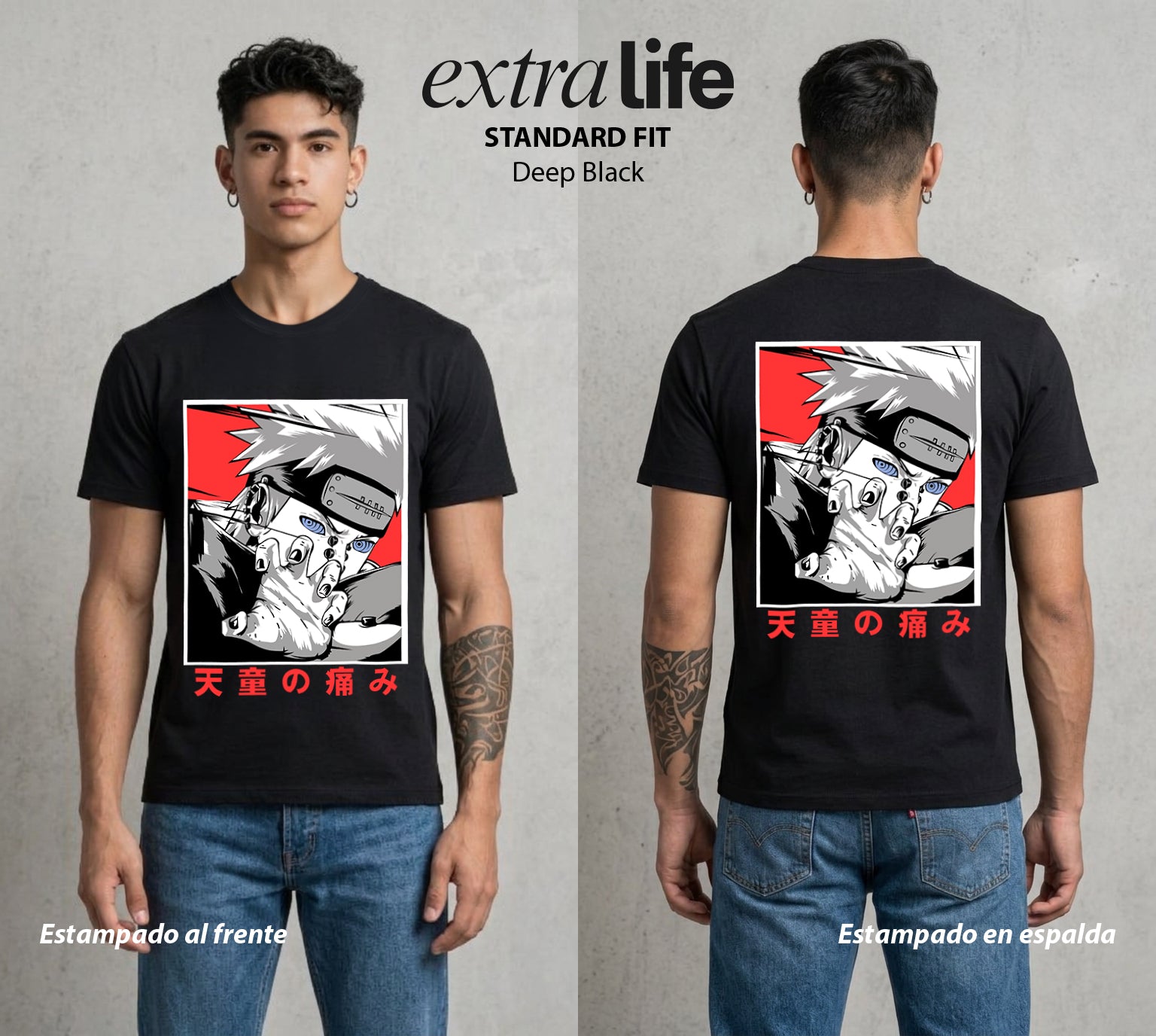 La Aldea Oculta | Zorro de Nueve Colas #02949 - Playera Standard Fit | Deep Black - Foto en modelo