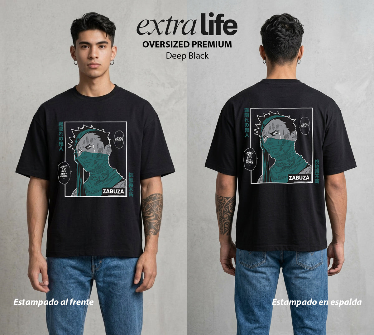 La Aldea Oculta | Zorro de Nueve Colas #02950 - Playera Oversized Premium | Deep Black - Foto en modelo