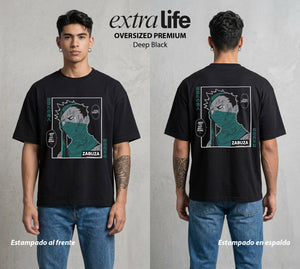 La Aldea Oculta | Zorro de Nueve Colas #02950 - Playera Oversized Premium | Deep Black - Foto en modelo