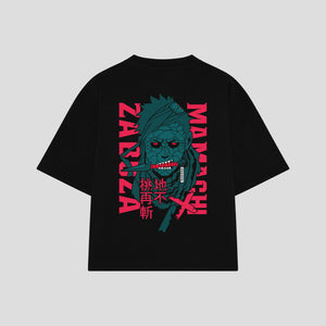 Playera streetwear premium de anime y gaming ExtraLife MX, corte boxy oversized drop shoulder heavyweight en color Deep Black y Off-White, moda urbana mexicana de culto.