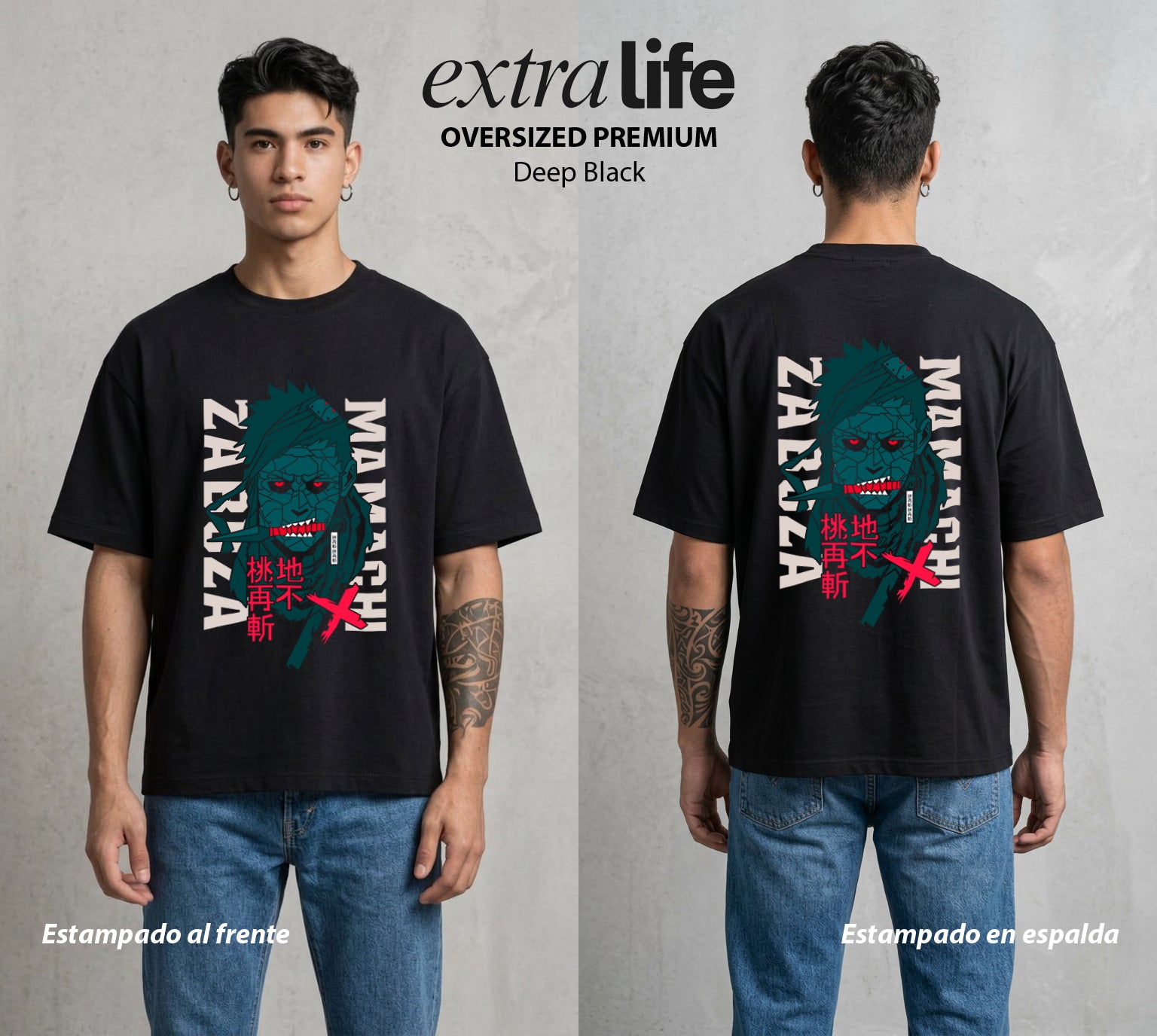 La Aldea Oculta | El Hokage del Futuro #02952 - Playera Oversized Premium | Deep Black - Foto en modelo