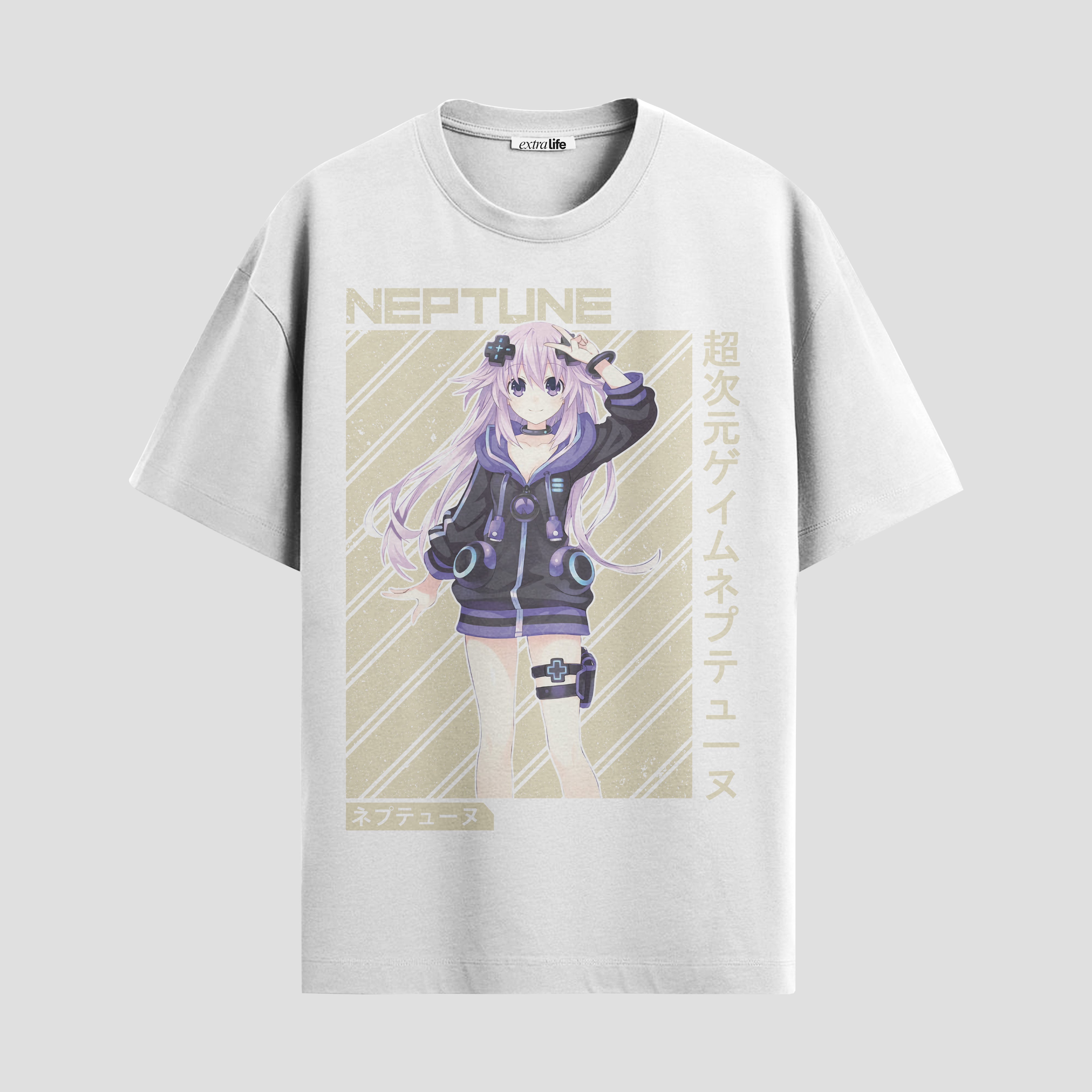 Playera urbana de anime y gaming ExtraLife MX, corte Standard Fit unisex ligero y transpirable en color Deep Black y Pure White, ropa de uso diario para gym y casual.