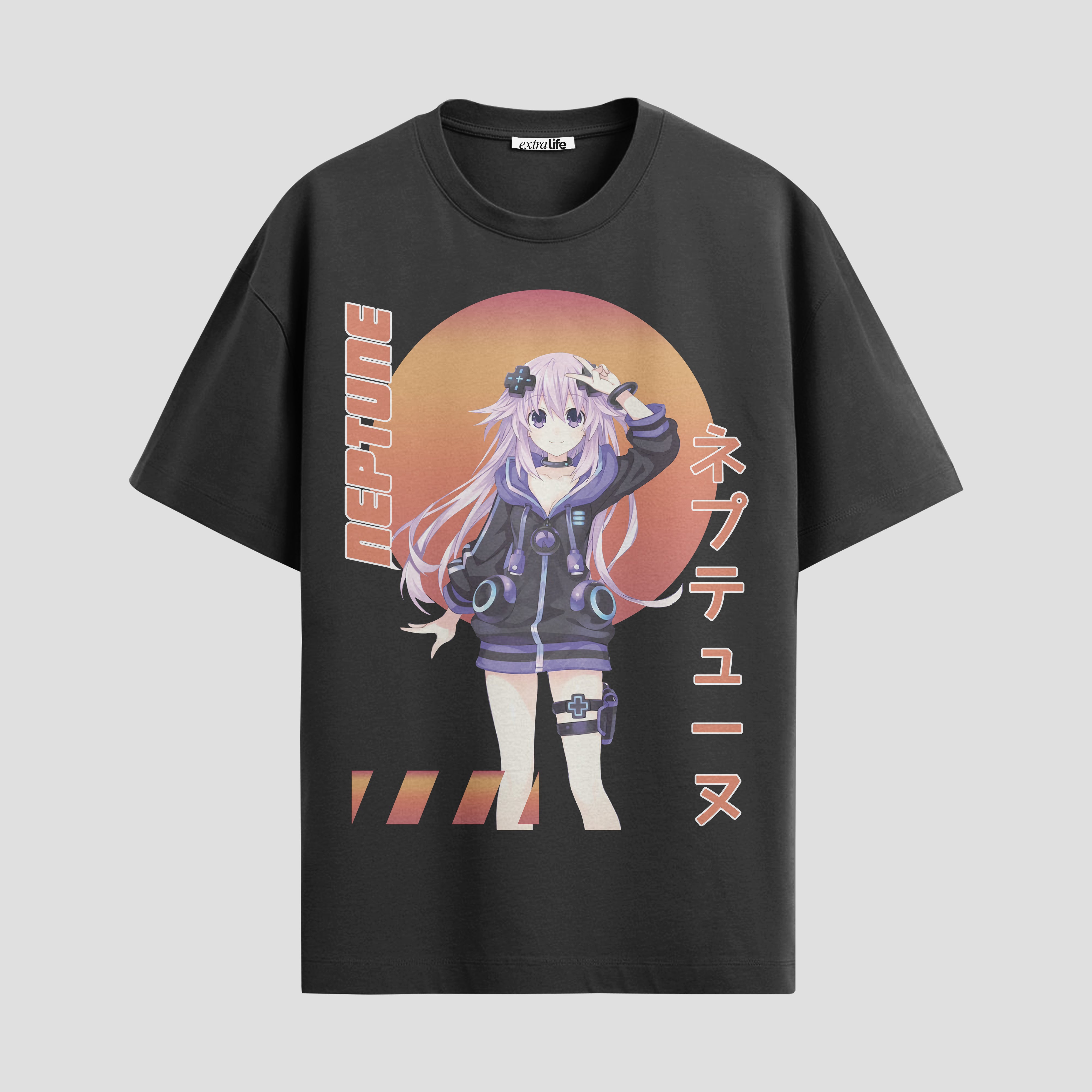 Playera urbana de anime y gaming ExtraLife MX, corte Standard Fit unisex ligero y transpirable en color Deep Black y Pure White, ropa de uso diario para gym y casual.