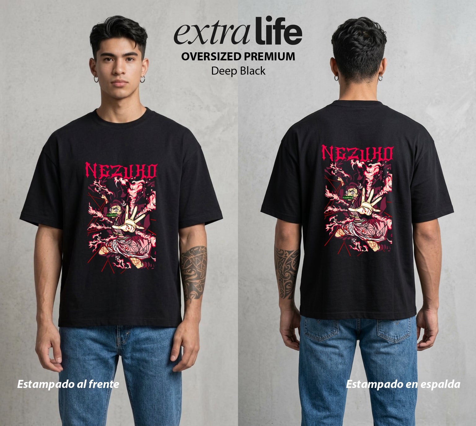 Cazadores de la Noche | La Hermana de Bambu #02962 - Playera Oversized Premium | Deep Black - Foto en modelo
