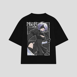 Playera streetwear premium de anime y gaming ExtraLife MX, corte boxy oversized drop shoulder heavyweight en color Deep Black y Off-White, moda urbana mexicana de culto.