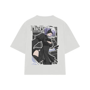 Playera streetwear premium de anime y gaming ExtraLife MX, corte boxy oversized drop shoulder heavyweight en color Deep Black y Off-White, moda urbana mexicana de culto.