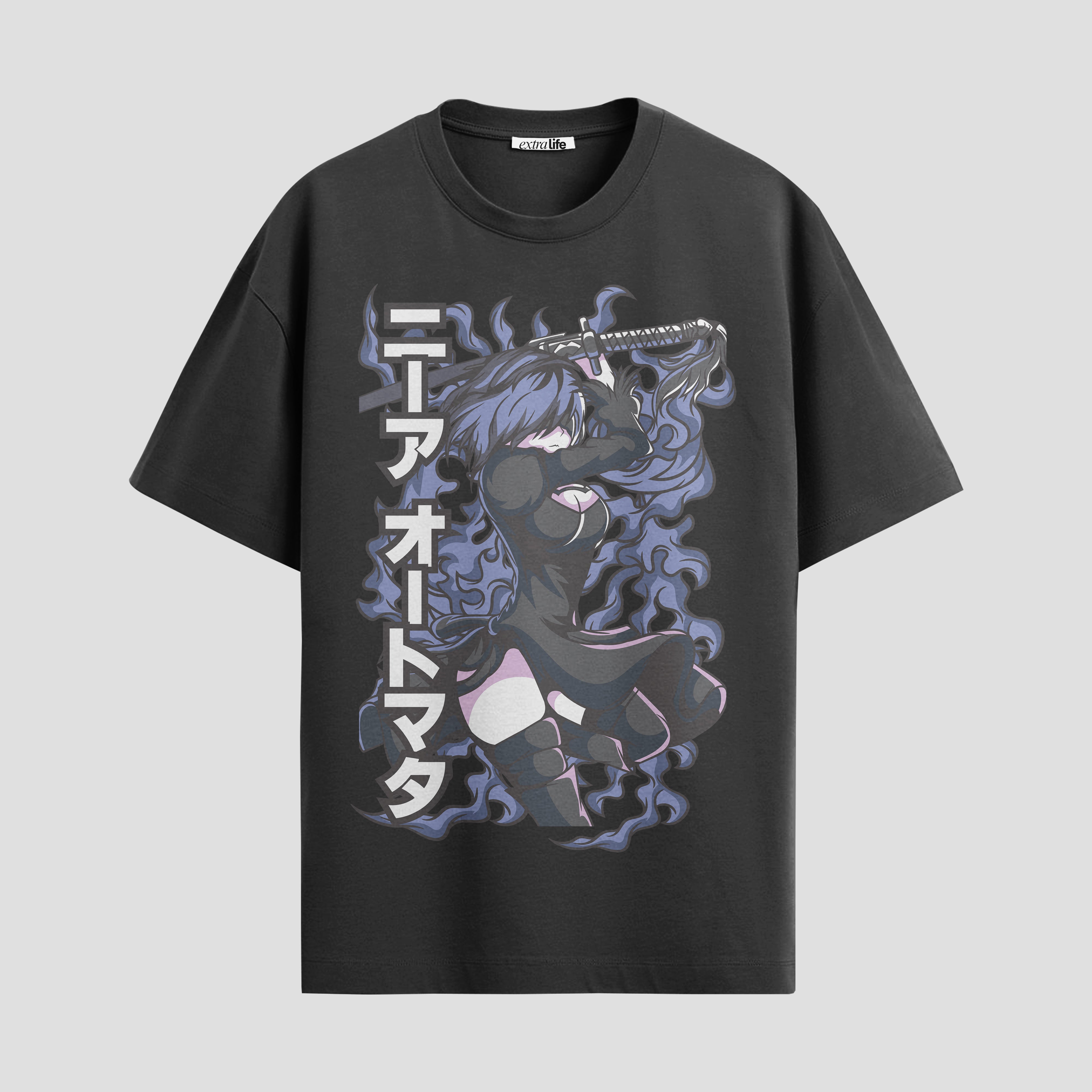 Playera urbana de anime y gaming ExtraLife MX, corte Standard Fit unisex ligero y transpirable en color Deep Black y Pure White, ropa de uso diario para gym y casual.