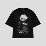 Playera streetwear premium de anime y gaming ExtraLife MX, corte boxy oversized drop shoulder heavyweight en color Deep Black y Off-White, moda urbana mexicana de culto.