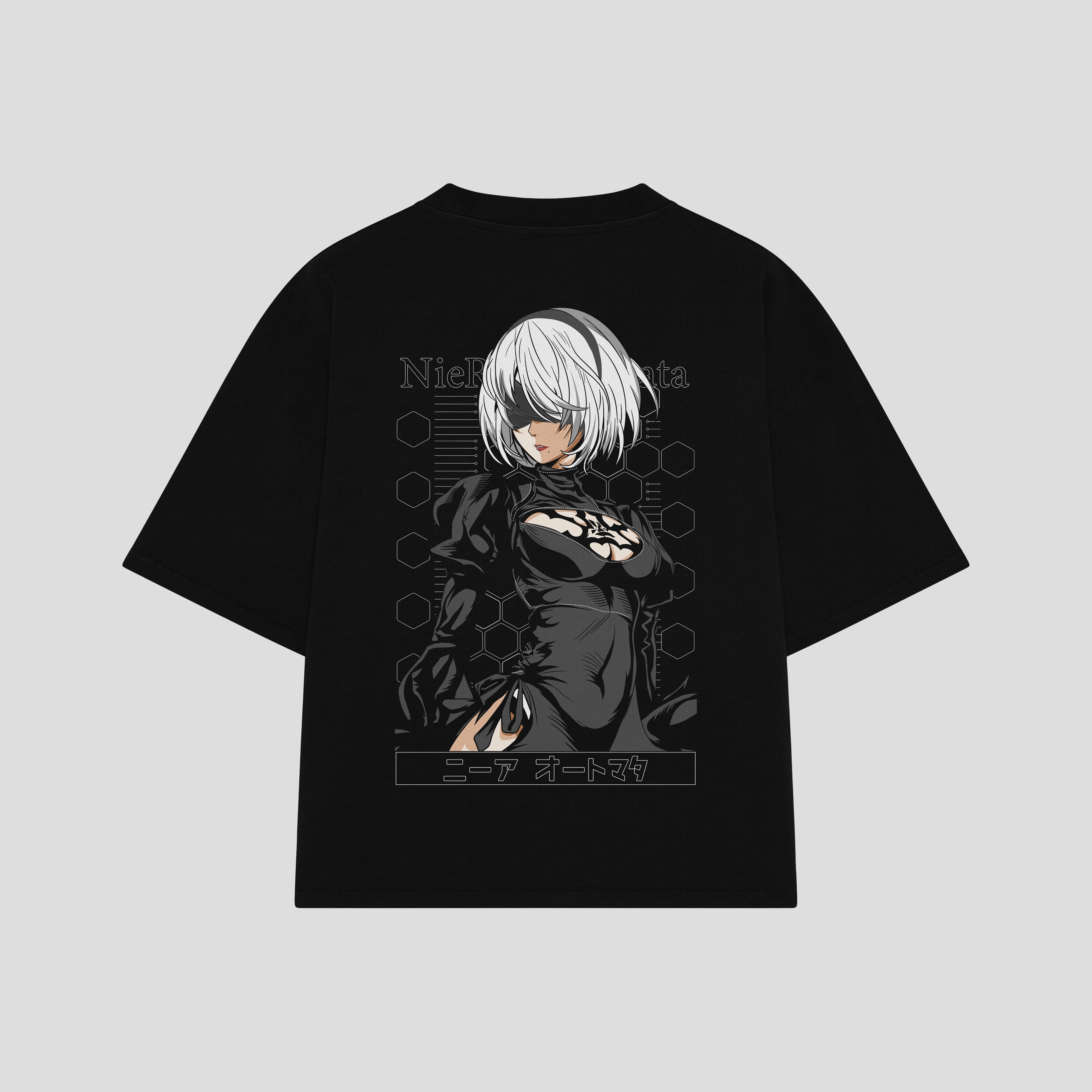 Playera streetwear premium de anime y gaming ExtraLife MX, corte boxy oversized drop shoulder heavyweight en color Deep Black y Off-White, moda urbana mexicana de culto.