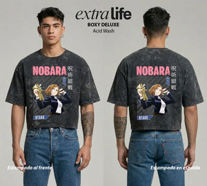 Playera streetwear premium de anime y gaming ExtraLife MX, corte boxy deluxe mineral wash heavyweight en color Acid Wash, moda urbana mexicana de culto.