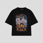 Playera streetwear premium de anime y gaming ExtraLife MX, corte boxy oversized drop shoulder heavyweight en color Deep Black y Off-White, moda urbana mexicana de culto.