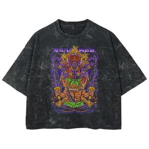 Playera streetwear premium de anime y gaming ExtraLife MX, corte boxy deluxe mineral wash heavyweight en color Acid Wash, moda urbana mexicana de culto.
