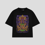 Playera streetwear premium de anime y gaming ExtraLife MX, corte boxy oversized drop shoulder heavyweight en color Deep Black y Off-White, moda urbana mexicana de culto.