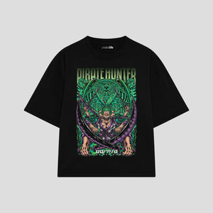 Playera streetwear premium de anime y gaming ExtraLife MX, corte boxy oversized drop shoulder heavyweight en color Deep Black y Off-White, moda urbana mexicana de culto.